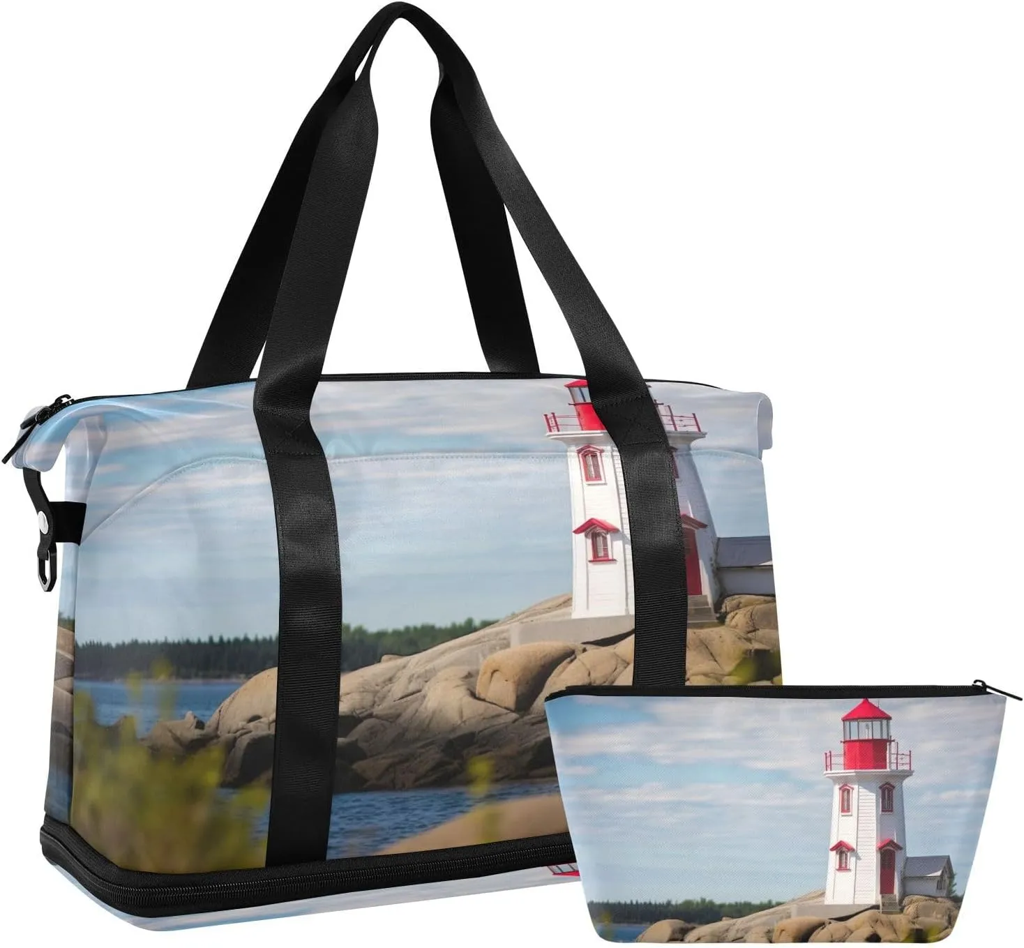 Lighthouse on Coast Gym Bag - Weekender Overnight Bags for Women Men, Sport Travel Duffel Bag with Wet Pocket & Shoe Compartment