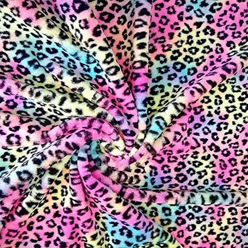 Lioleo Rainbow tie-Dyed Rabbit Fur Leopard Print Handbag Shoes and Other Clothing Toys DIY Material,Faux Fur Fabric - 160x45cm - Fabric for Sewing