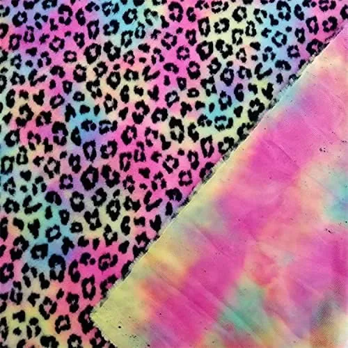 Lioleo Rainbow tie-Dyed Rabbit Fur Leopard Print Handbag Shoes and Other Clothing Toys DIY Material,Faux Fur Fabric - 160x45cm - Fabric for Sewing