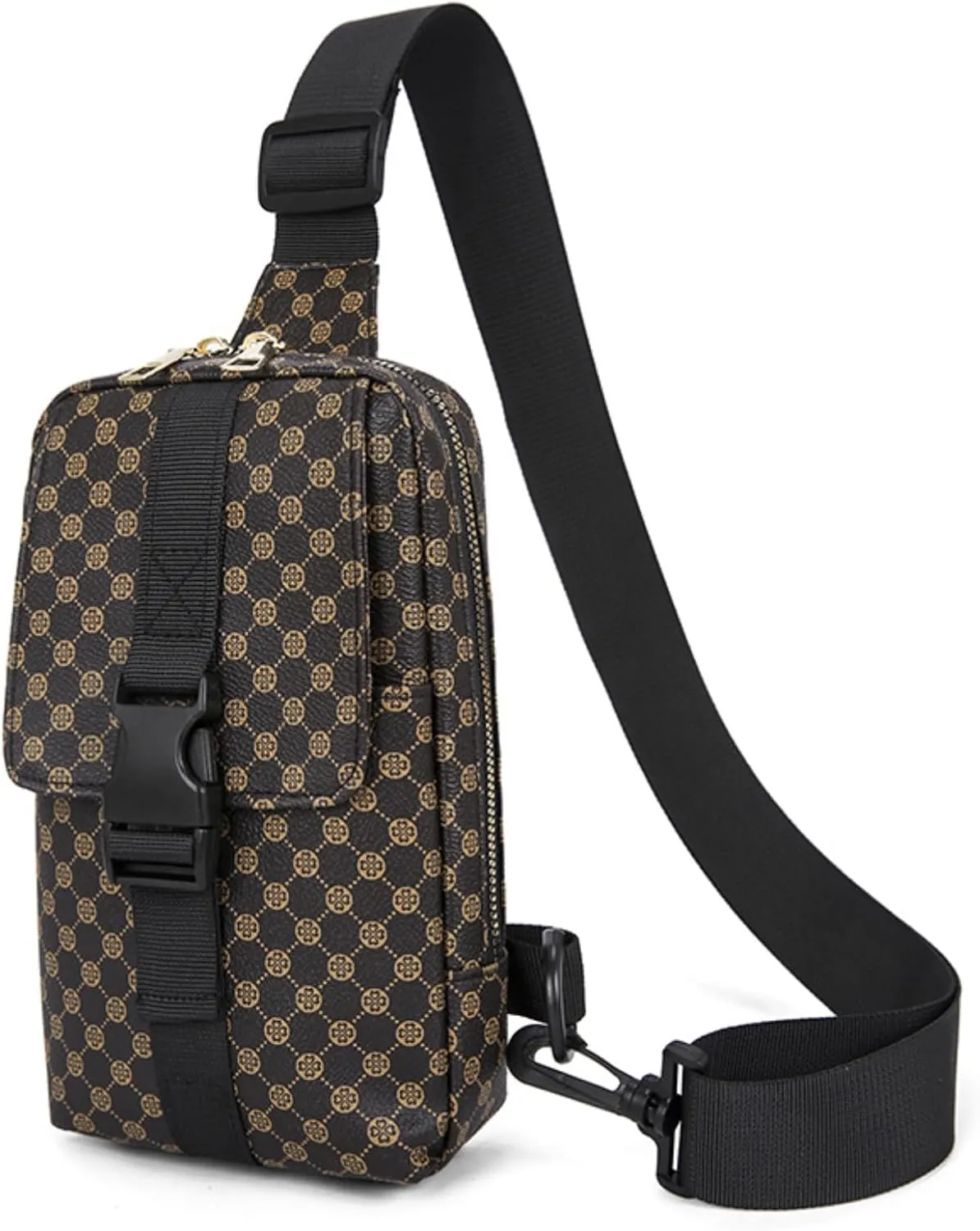 Long Keeper Crossbody Sling Bag for Women Men Small PU Leather Phone Chest Bag Travel Running Cycling Casual Daypack (Coffee)
