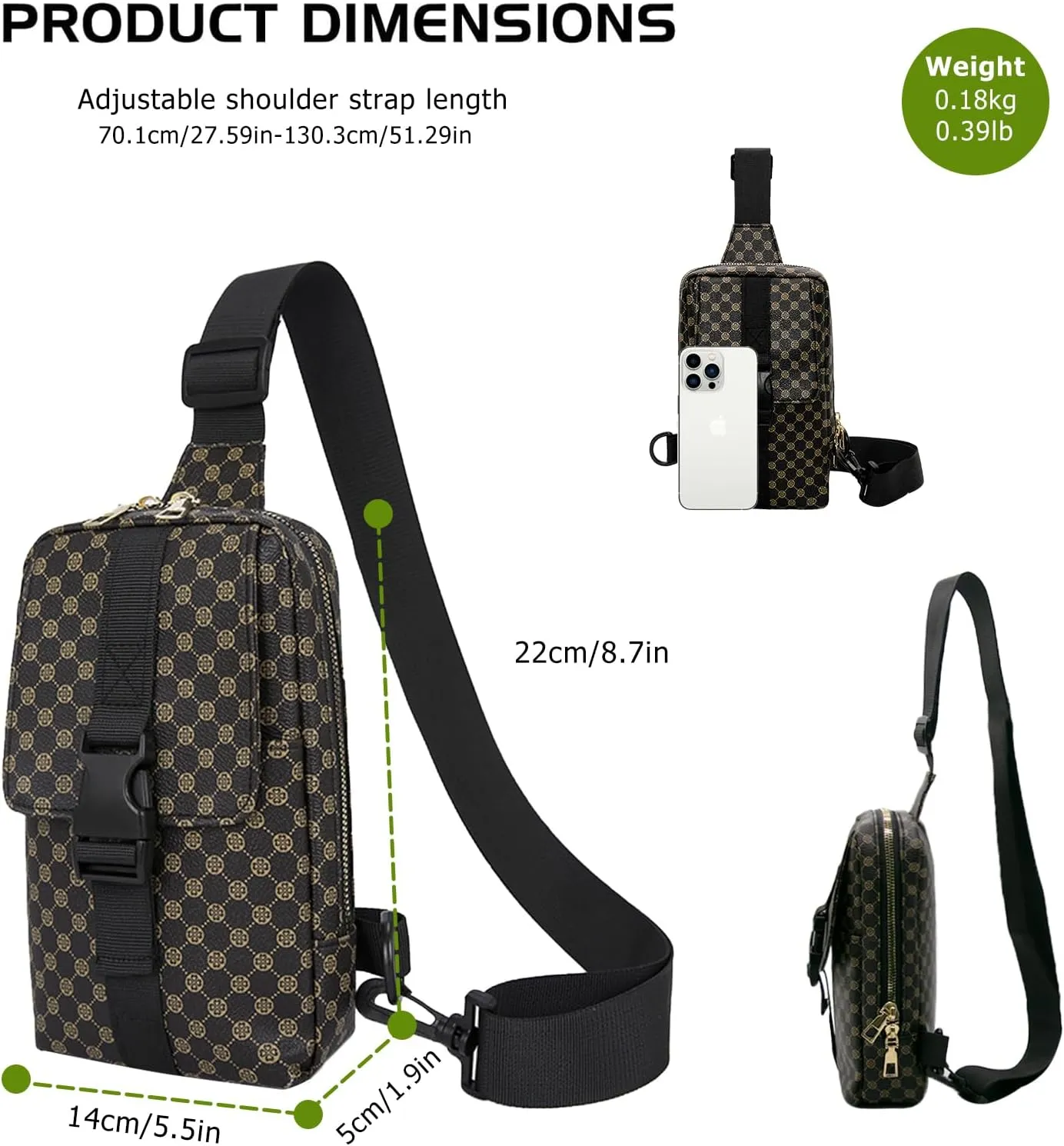 Long Keeper Crossbody Sling Bag for Women Men Small PU Leather Phone Chest Bag Travel Running Cycling Casual Daypack (Coffee)