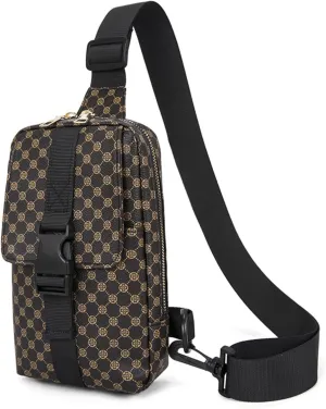 Long Keeper Crossbody Sling Bag for Women Men Small PU Leather Phone Chest Bag Travel Running Cycling Casual Daypack (Coffee)