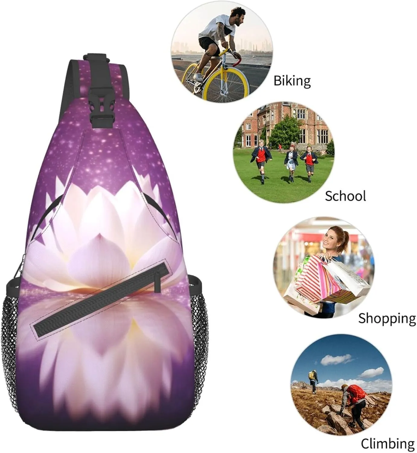Lotus Flower Purple Print Men'S Casual Crossbody Chest Bag - A Versatile Accessory For Everyday Use And Short Trips