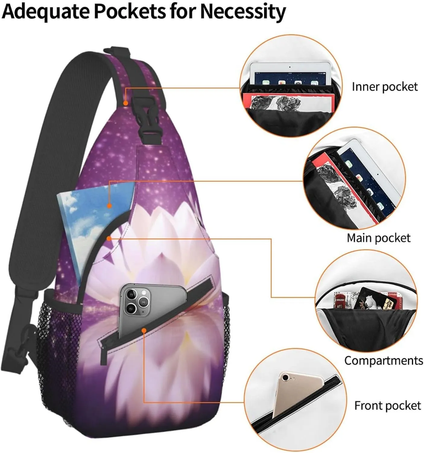 Lotus Flower Purple Print Men'S Casual Crossbody Chest Bag - A Versatile Accessory For Everyday Use And Short Trips
