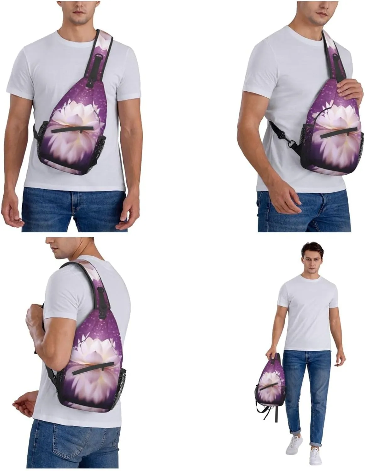 Lotus Flower Purple Print Men'S Casual Crossbody Chest Bag - A Versatile Accessory For Everyday Use And Short Trips