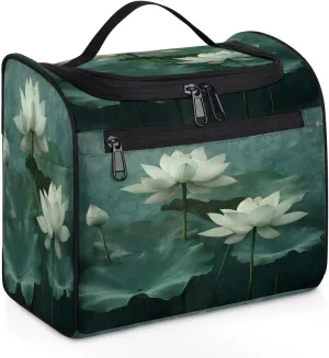 Lotus Travel Toiletry Bag for Women Large Capacity Wide-open Makeup Organizer Cosmetic Travel Bags for Toiletries, Flowers