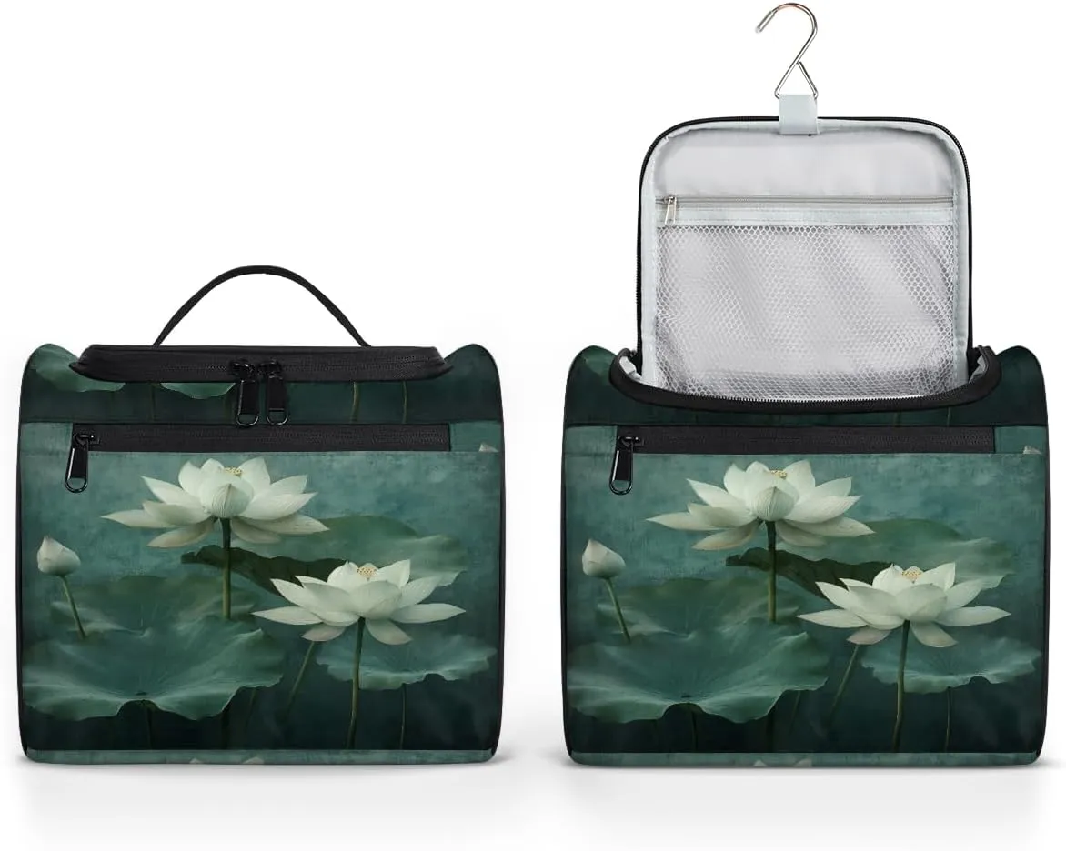 Lotus Travel Toiletry Bag for Women Large Capacity Wide-open Makeup Organizer Cosmetic Travel Bags for Toiletries, Flowers