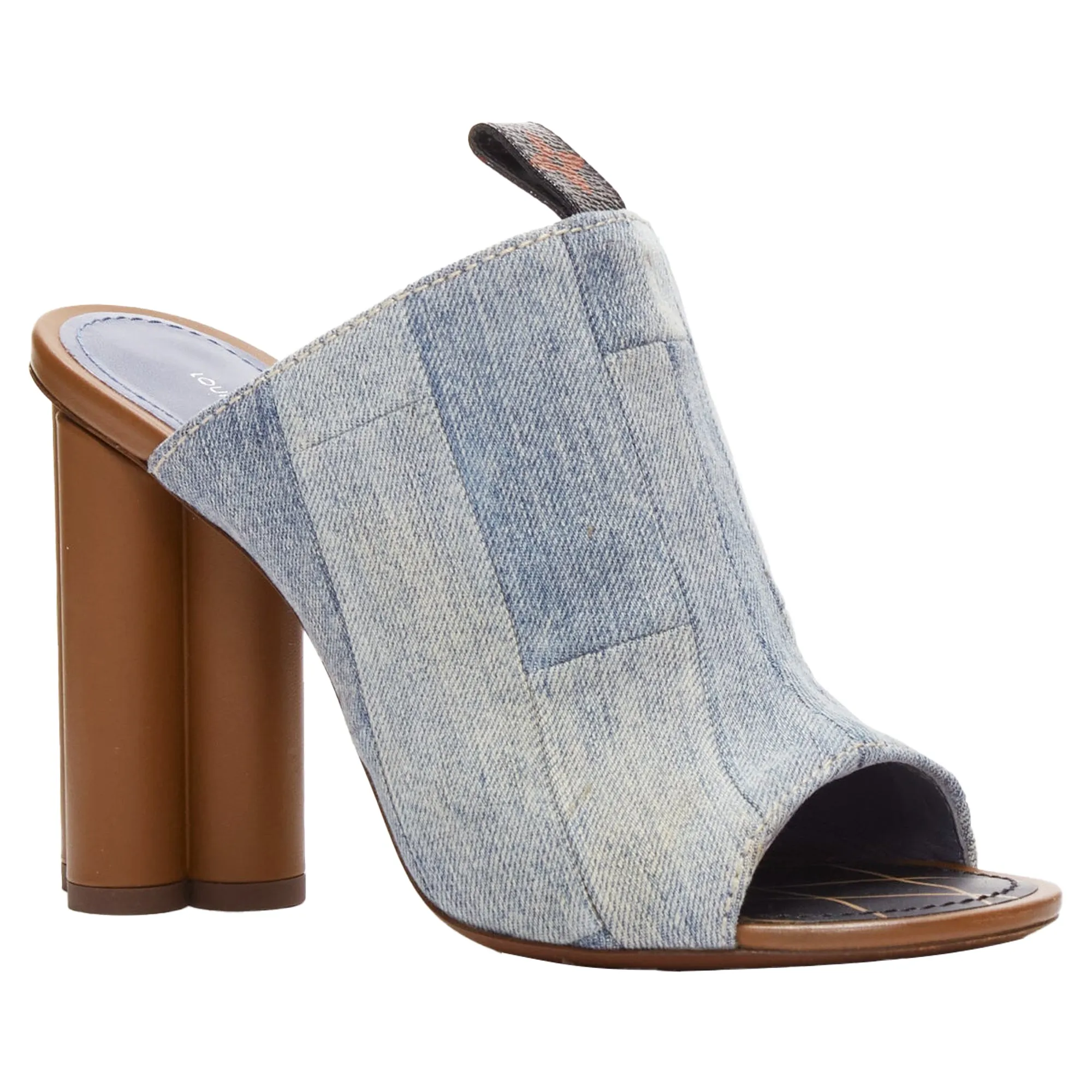 Louis Vuitton LV flower heel denim patchwork mules