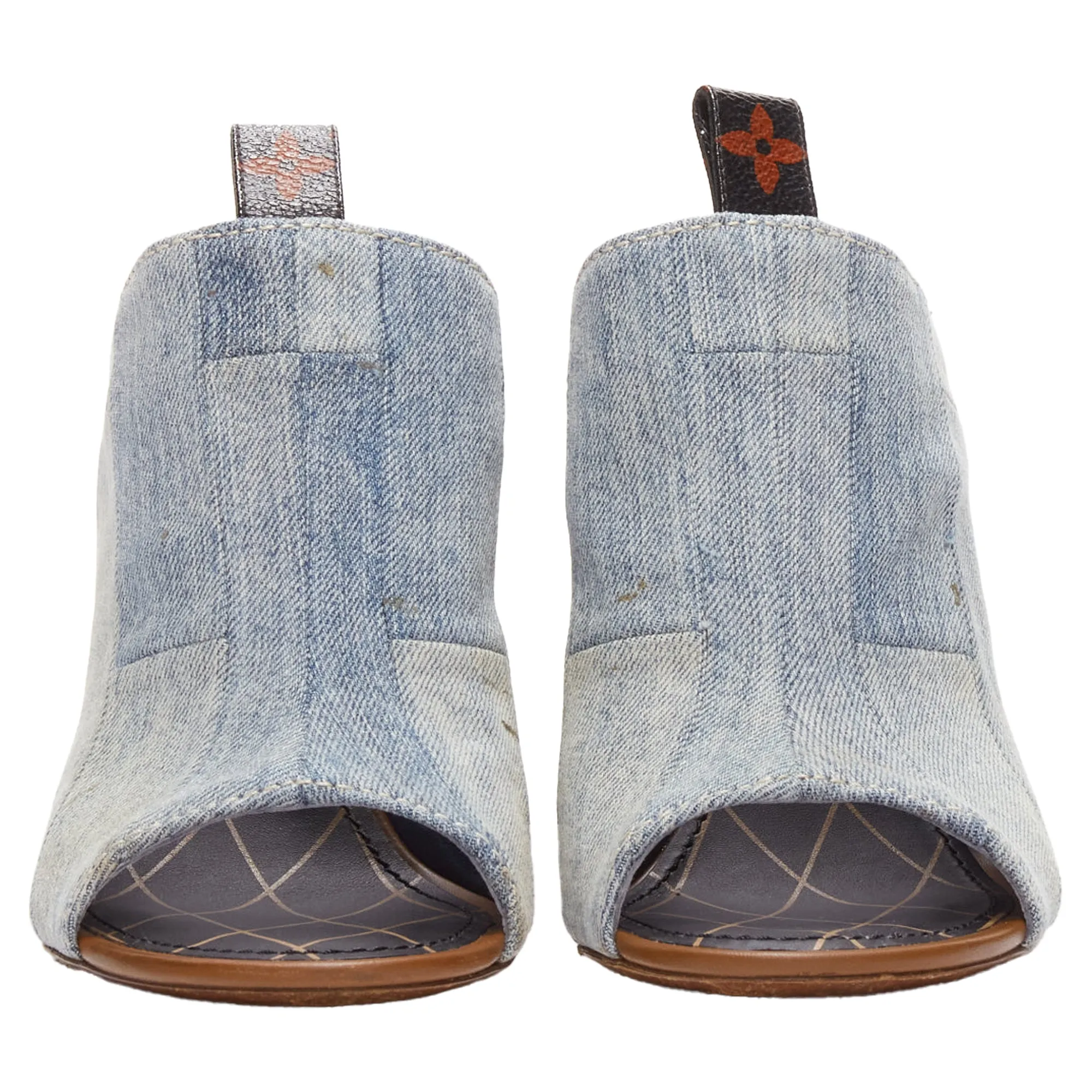 Louis Vuitton LV flower heel denim patchwork mules