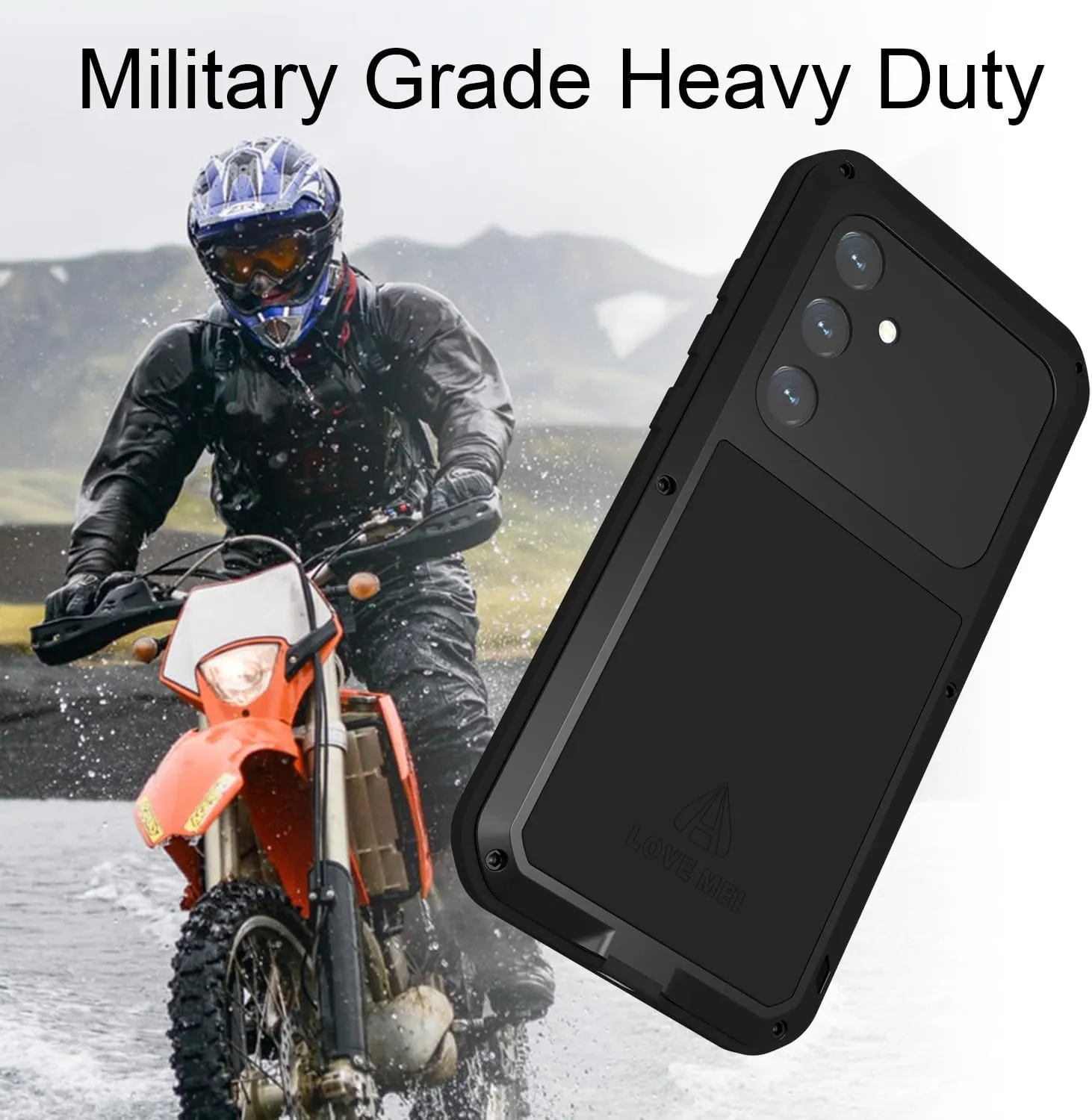 LOVE MEI Compatible with Samsung Galaxy S24 Plus Case, Outdoor Waterproof Military Heavy Duty Shockproof Dust/Dirt Proof Hybrid Aluminum Metal Silicone Tempered Glass Full Body Cover (Red)