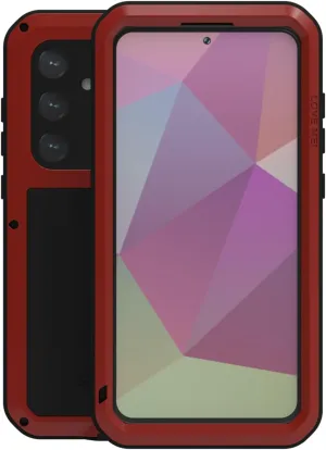 LOVE MEI Compatible with Samsung Galaxy S24 Plus Case, Outdoor Waterproof Military Heavy Duty Shockproof Dust/Dirt Proof Hybrid Aluminum Metal Silicone Tempered Glass Full Body Cover (Red)