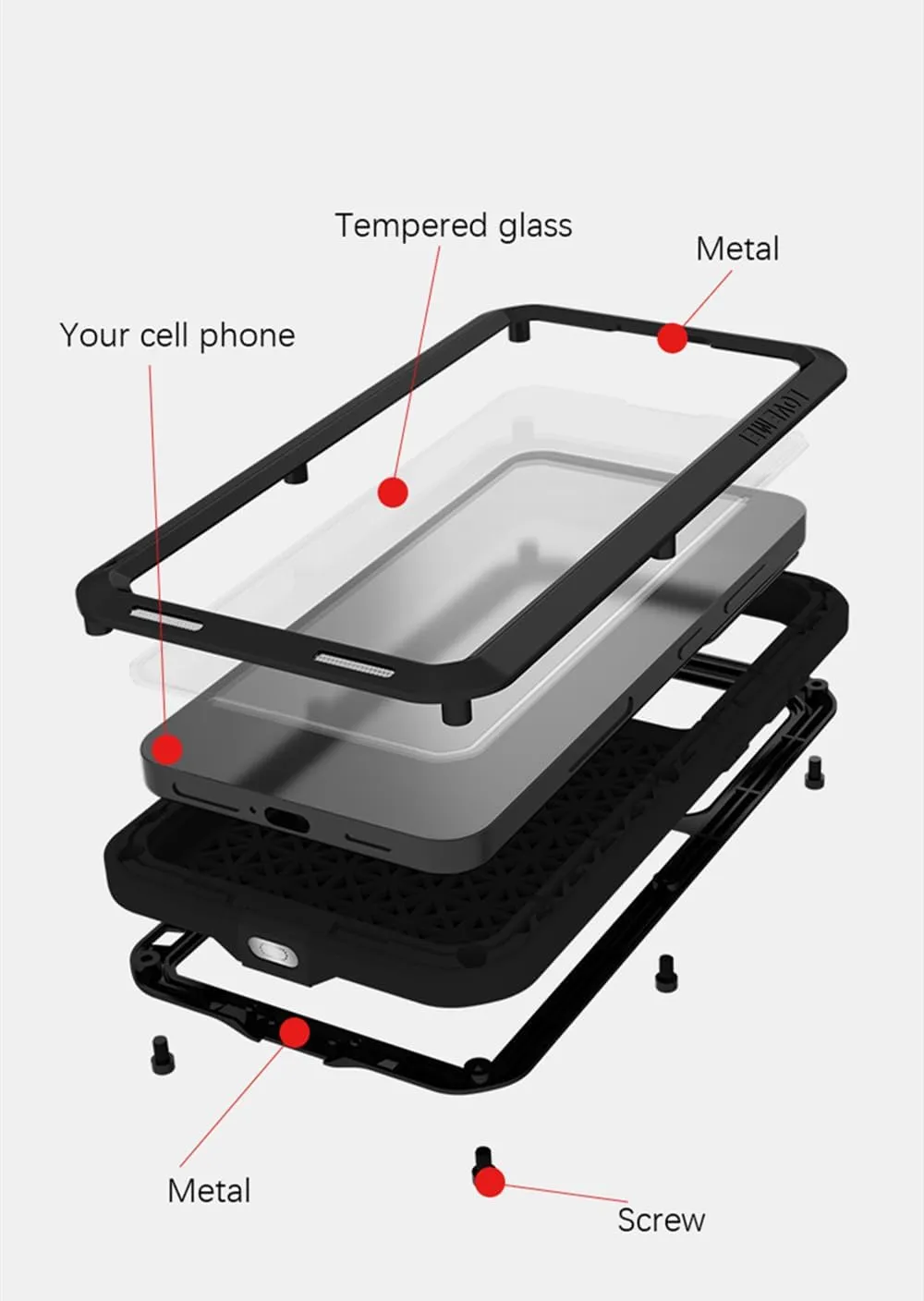 LOVE MEI Compatible with Samsung Galaxy S24 Plus Case, Outdoor Waterproof Military Heavy Duty Shockproof Dust/Dirt Proof Hybrid Aluminum Metal Silicone Tempered Glass Full Body Cover (Red)