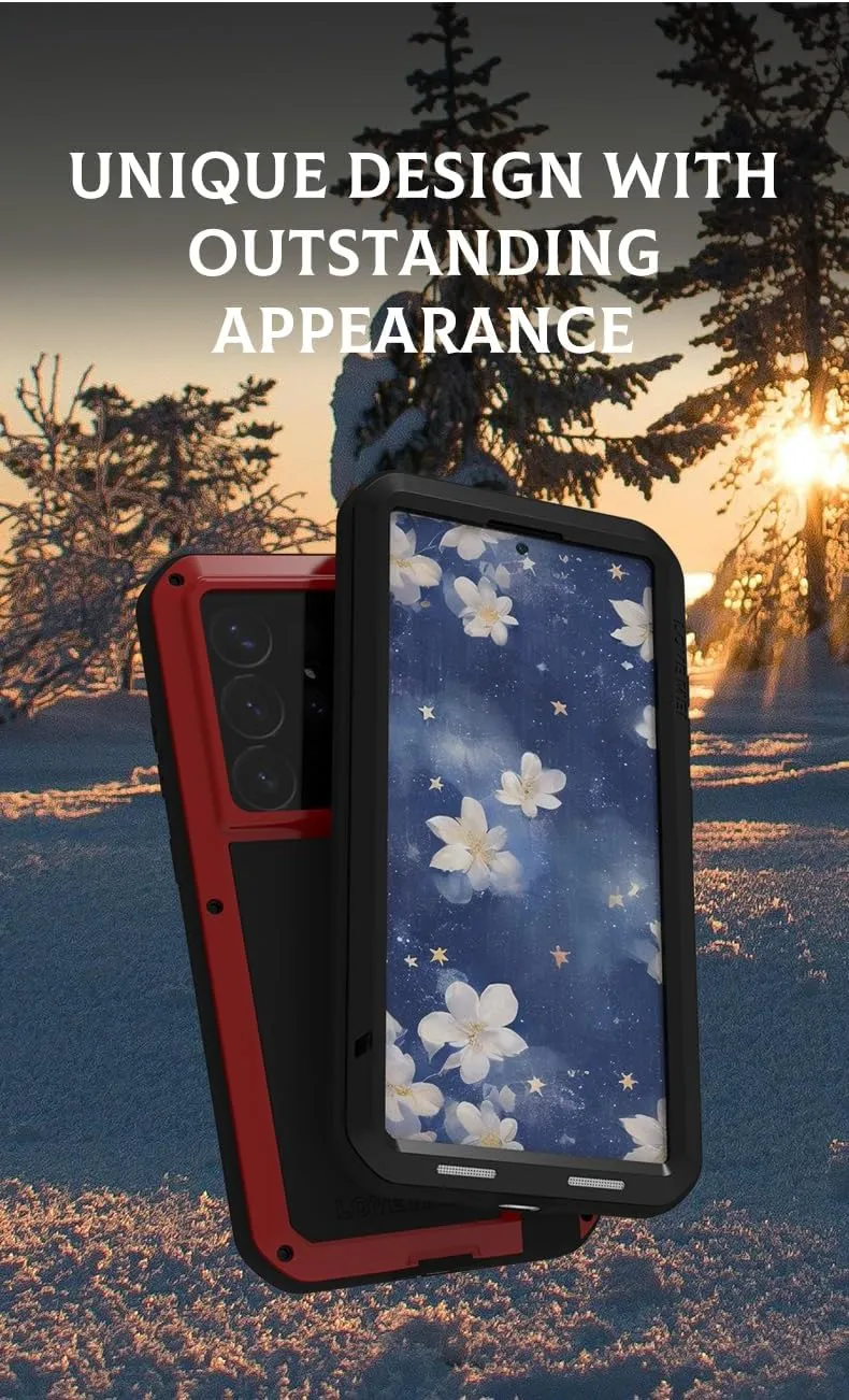 LOVE MEI for Samsung Galaxy S25 Ultra Case,Outdoor Sports Military Heavy Duty Metal Shockproof Dustproof Full Body Case with Built in Tempered Glass Screen Protector (White, S25 Ultra)