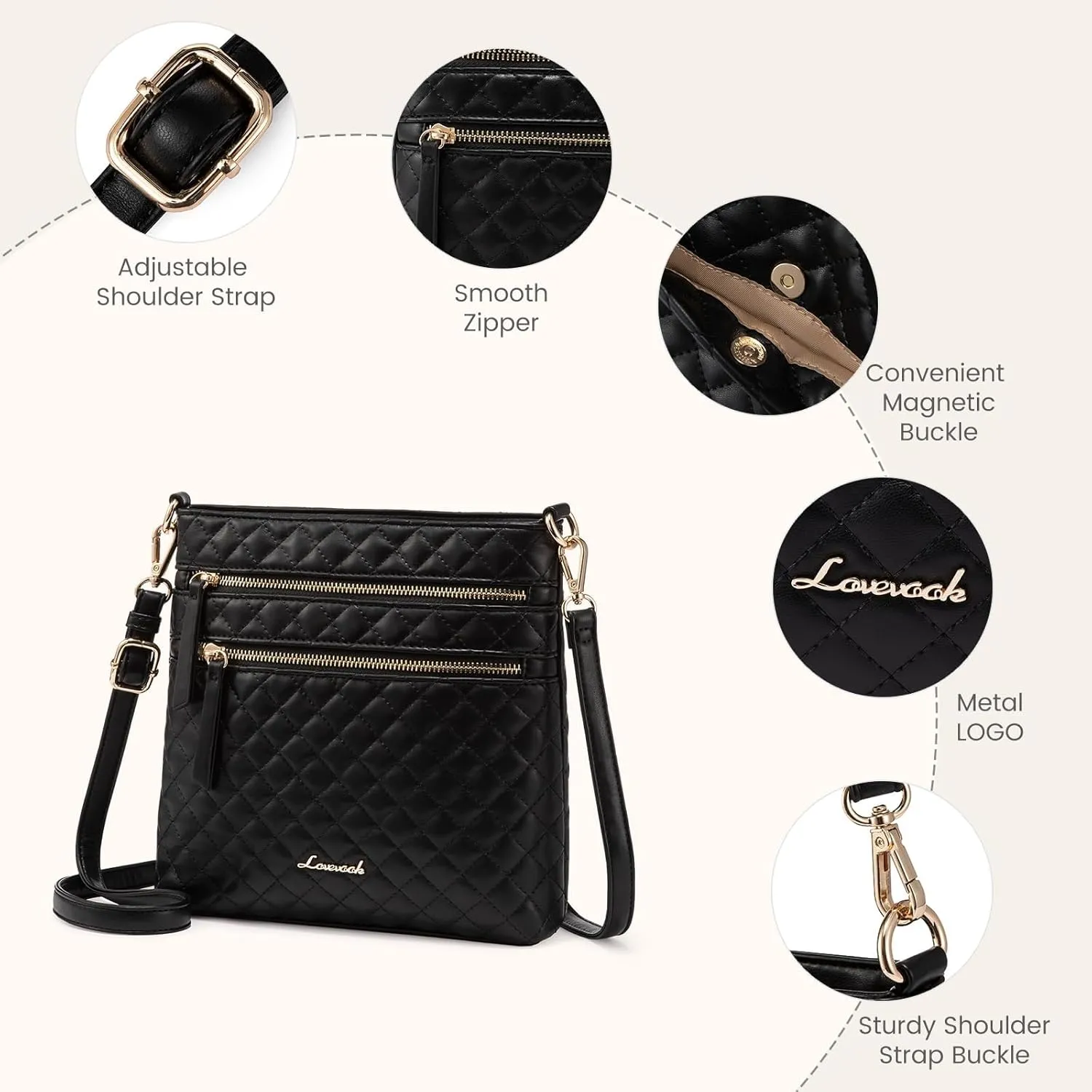 LOVEVOOK Crossbody Purses for Women, Multi Pocket Casual Crossbody Bag, Medium Shoulder Bag Vegan Leather Handbags