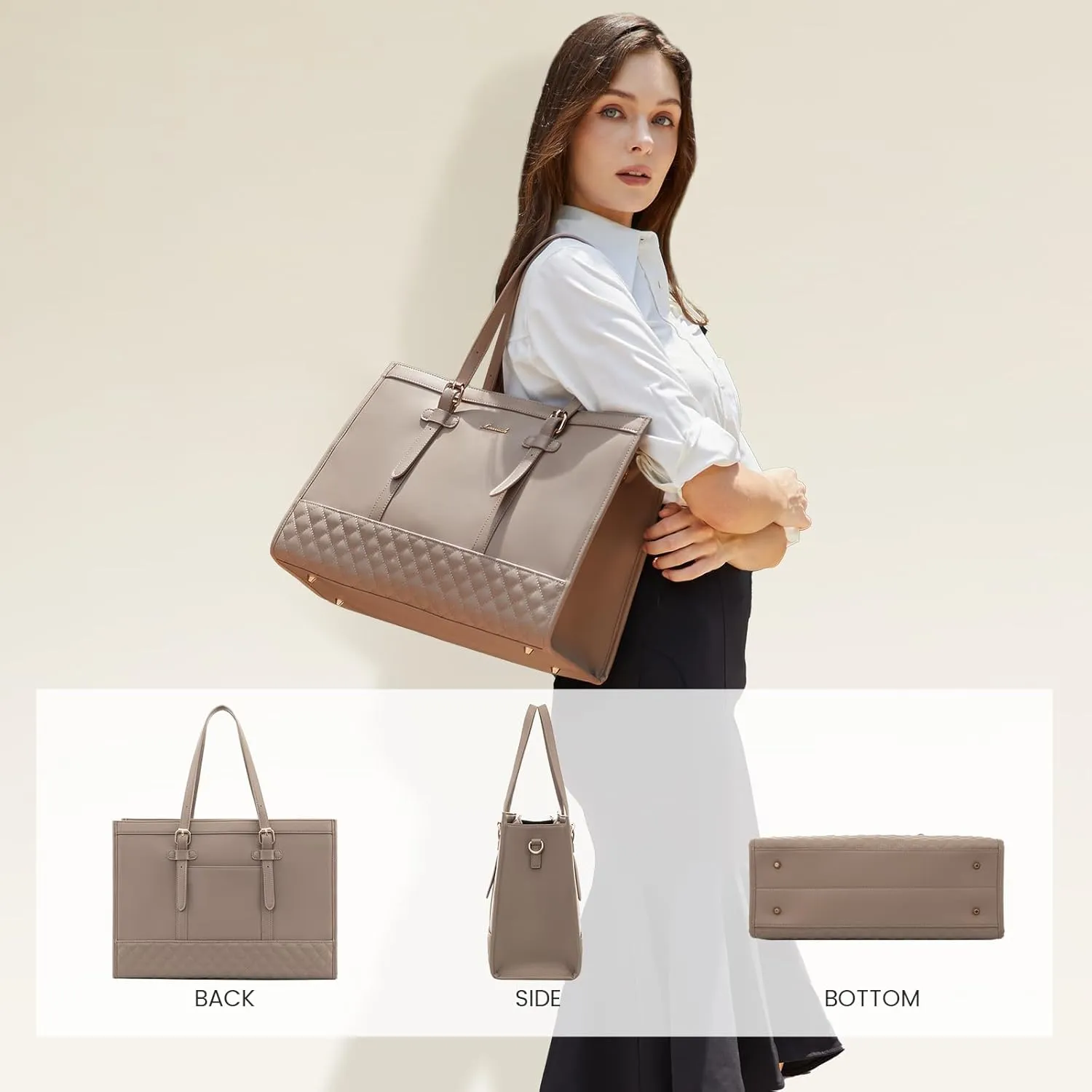 LOVEVOOK Laptop Bag for Women,15.6 inch Laptop Tote Bag Waterproof PU Leather Computer Bag Work Bags for Business Office, Large Capacity Laptop Purse Professional Work Tote Black