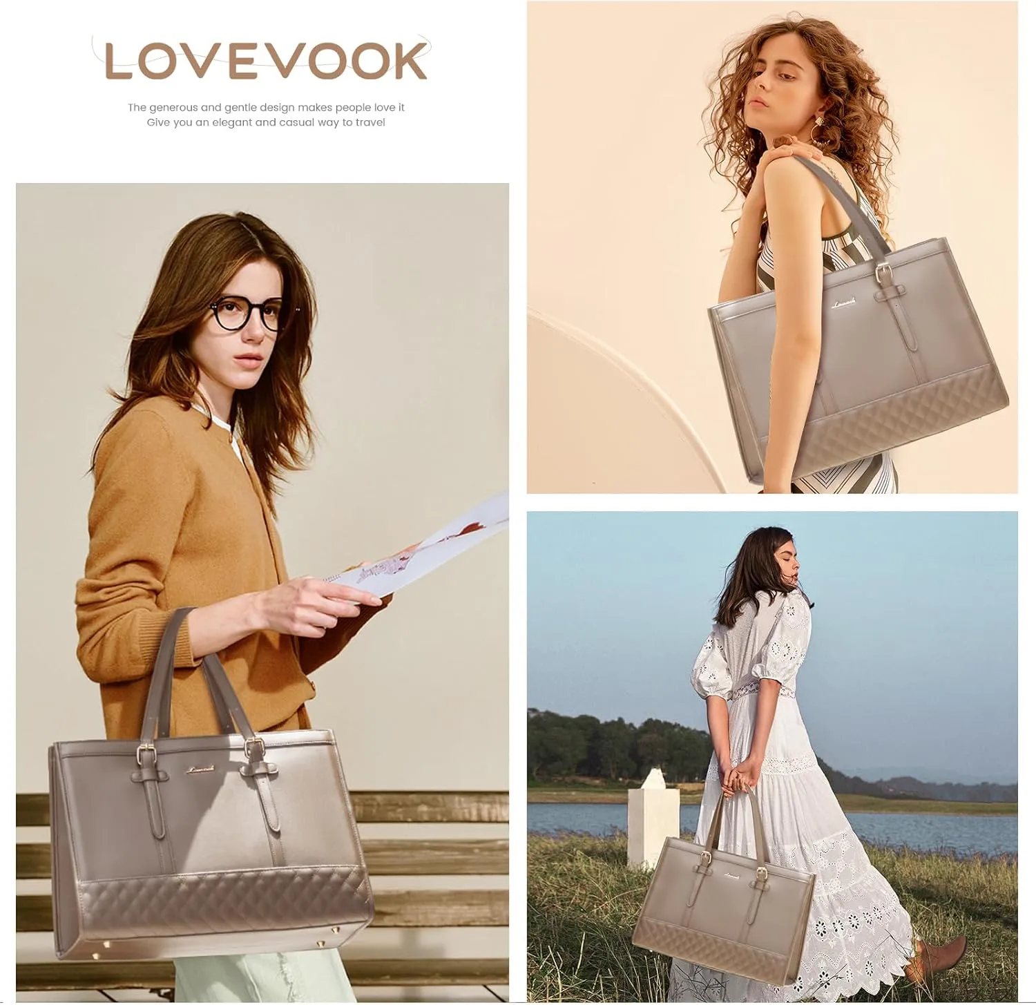 LOVEVOOK Laptop Bag for Women,15.6 inch Laptop Tote Bag Waterproof PU Leather Computer Bag Work Bags for Business Office, Large Capacity Laptop Purse Professional Work Tote Black