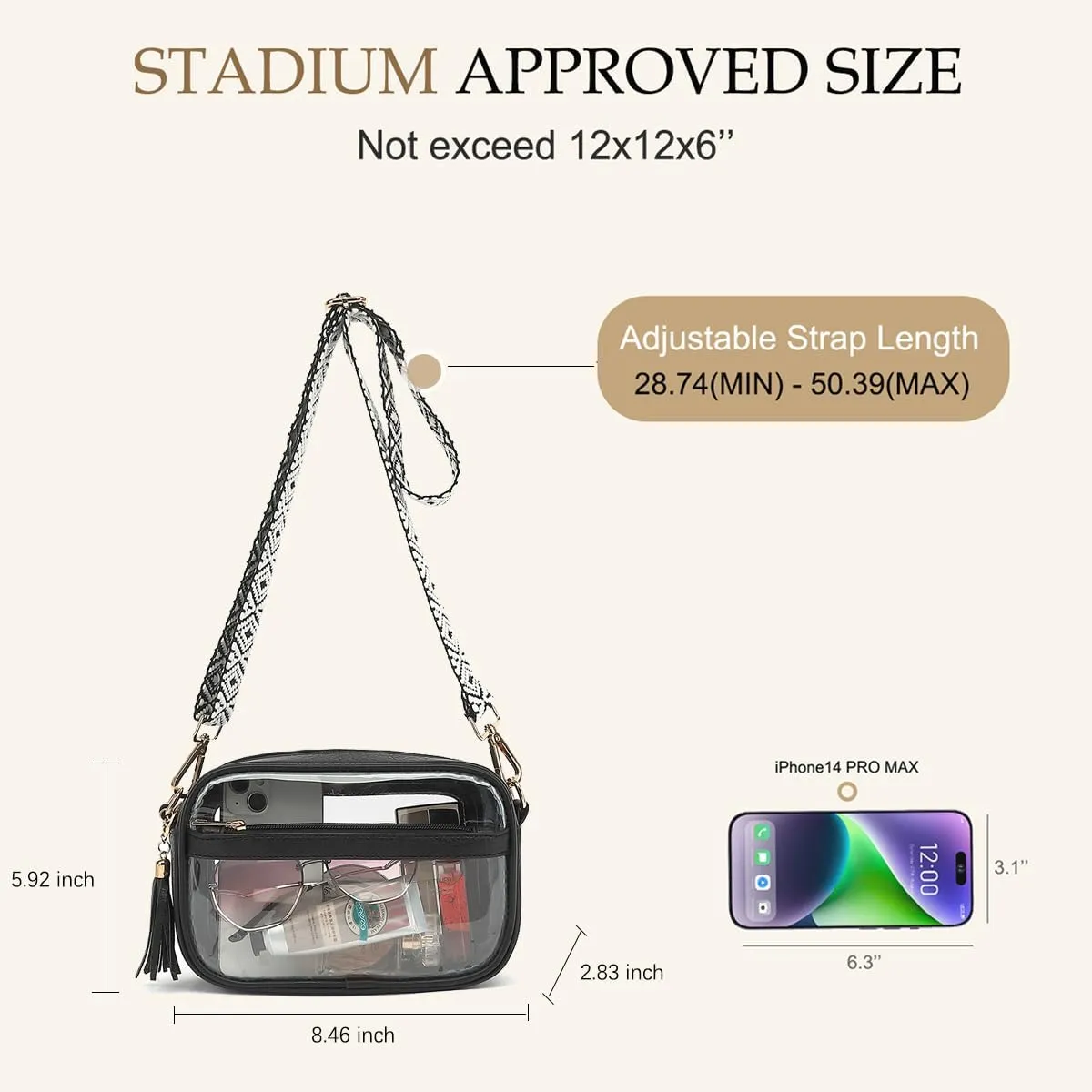 LOXOMU Clear Bag Stadium Approved, Small Clear Crossbody Bag Purse for Women, Clear Bag for Stadium Events, Concerts