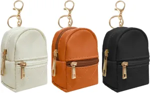LYDZTION 3Pcs Mini Backpack Cute Cosmetic Bag for Women,PU Leather Makeup Bag Key Pocket Lipstick Bag Card Holder Data Cable Organizer Zipper Pouch,Black Brown White