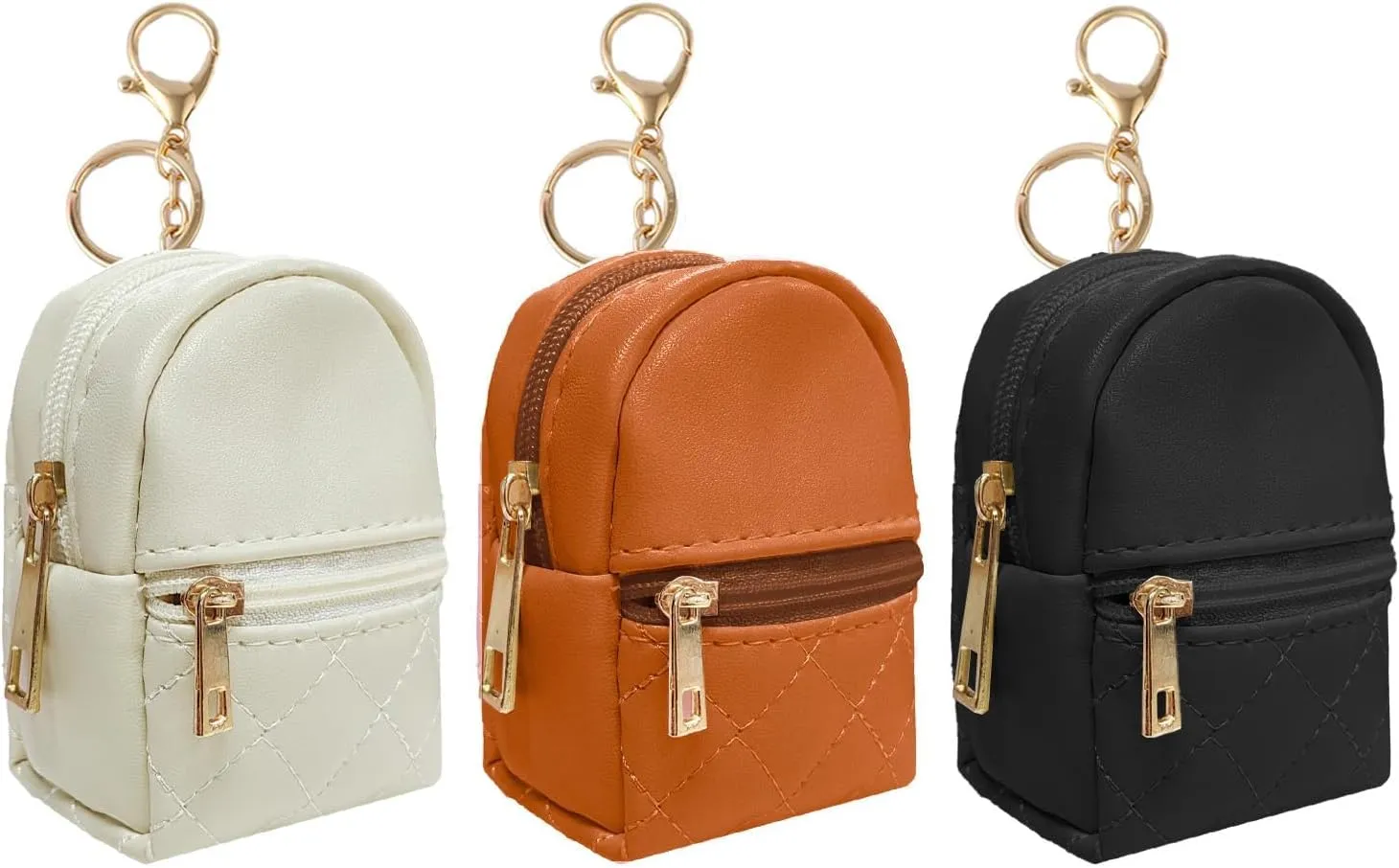 LYDZTION 3Pcs Mini Backpack Cute Cosmetic Bag for Women,PU Leather Makeup Bag Key Pocket Lipstick Bag Card Holder Data Cable Organizer Zipper Pouch,Black Brown White
