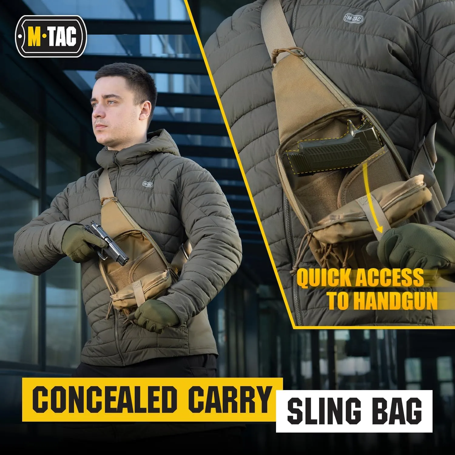 M-Tac Tactical Sling Bag for Men - Crossbody Concealed Carry Bag Chest Pack - Black Mens Crossbody Holster Bag
