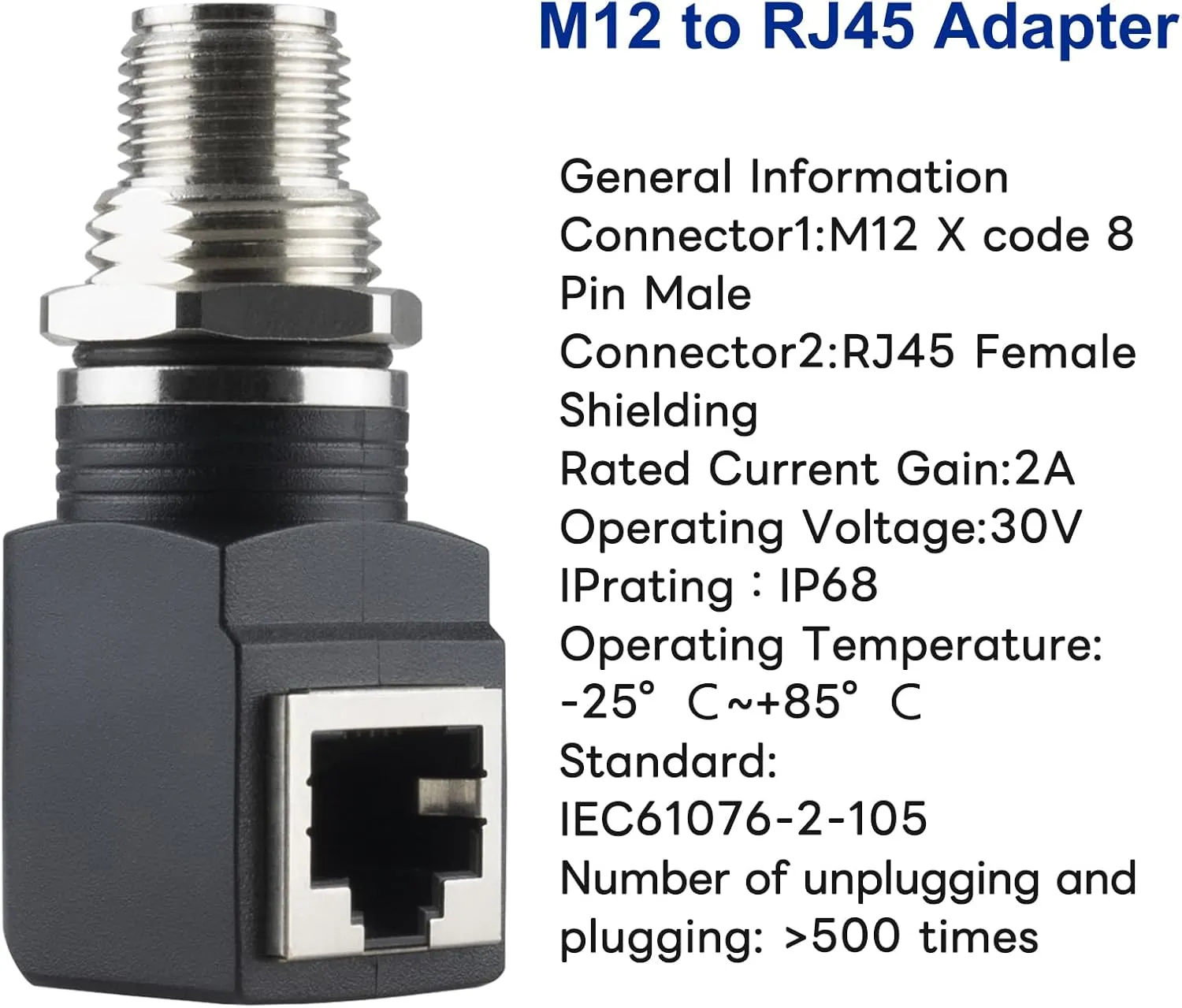 M12 X-Coded 8 Pin to RJ45 Adapter Cat6 Industrial Ethernet Shielded Connector IP68 Waterproof for Cognex and Automation Application