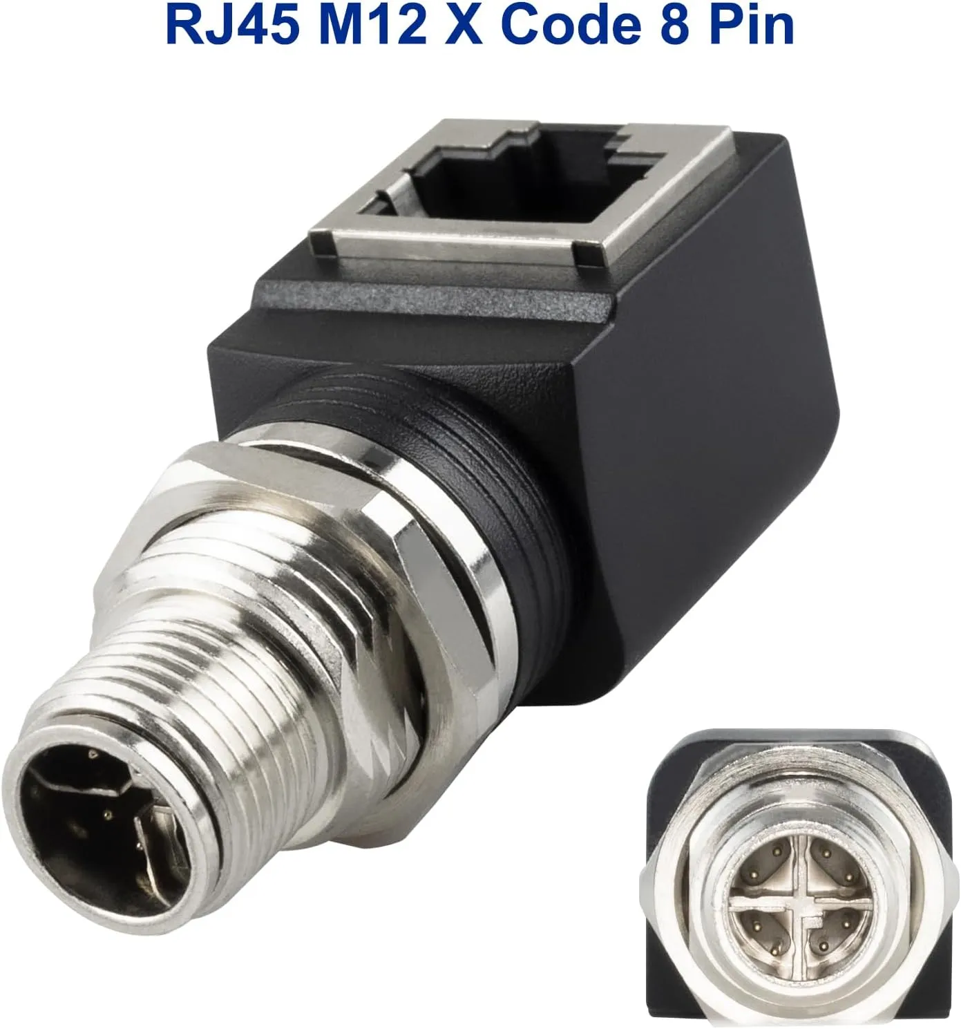 M12 X-Coded 8 Pin to RJ45 Adapter Cat6 Industrial Ethernet Shielded Connector IP68 Waterproof for Cognex and Automation Application
