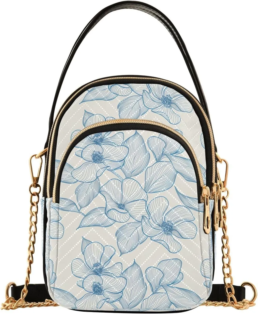 Magnolia Petals Beige Multi Pockets Crossbody Bags for Women Zip Cell Phone Purse Wallet Bag with Detachable Shoulder Strap Shoulder Purse for Women Girls Trendy Shopping Traveling Working Gift