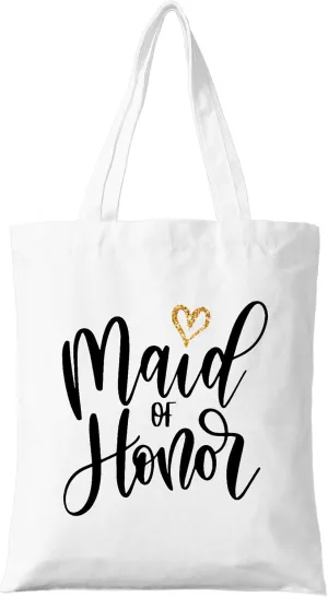 Maid of Honor Tote Bag, Bridesmaid Gift Canvas Bag, Wedding Party Thank You Present, Cute 'Maid of Honor' Printed Reusable Shopping Bag for Bride Squad. (067)