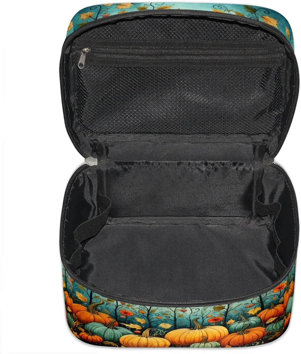 Makeup Bag Large Leaf Pumpkin Toiletry Bag for Women Travel Cosmetic Bag Portable Makeup Bag for Bottles Brushes Lipstick Skin Care