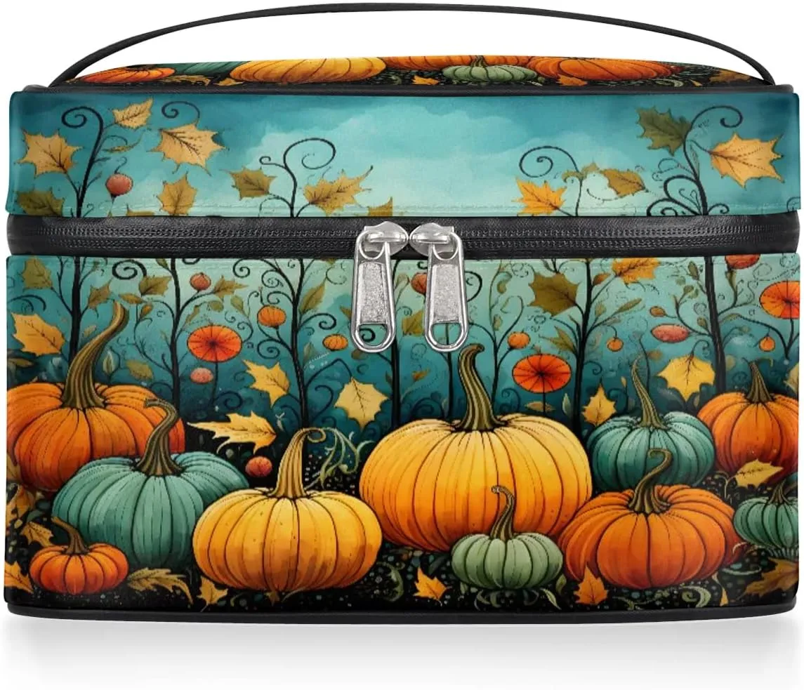 Makeup Bag Large Leaf Pumpkin Toiletry Bag for Women Travel Cosmetic Bag Portable Makeup Bag for Bottles Brushes Lipstick Skin Care
