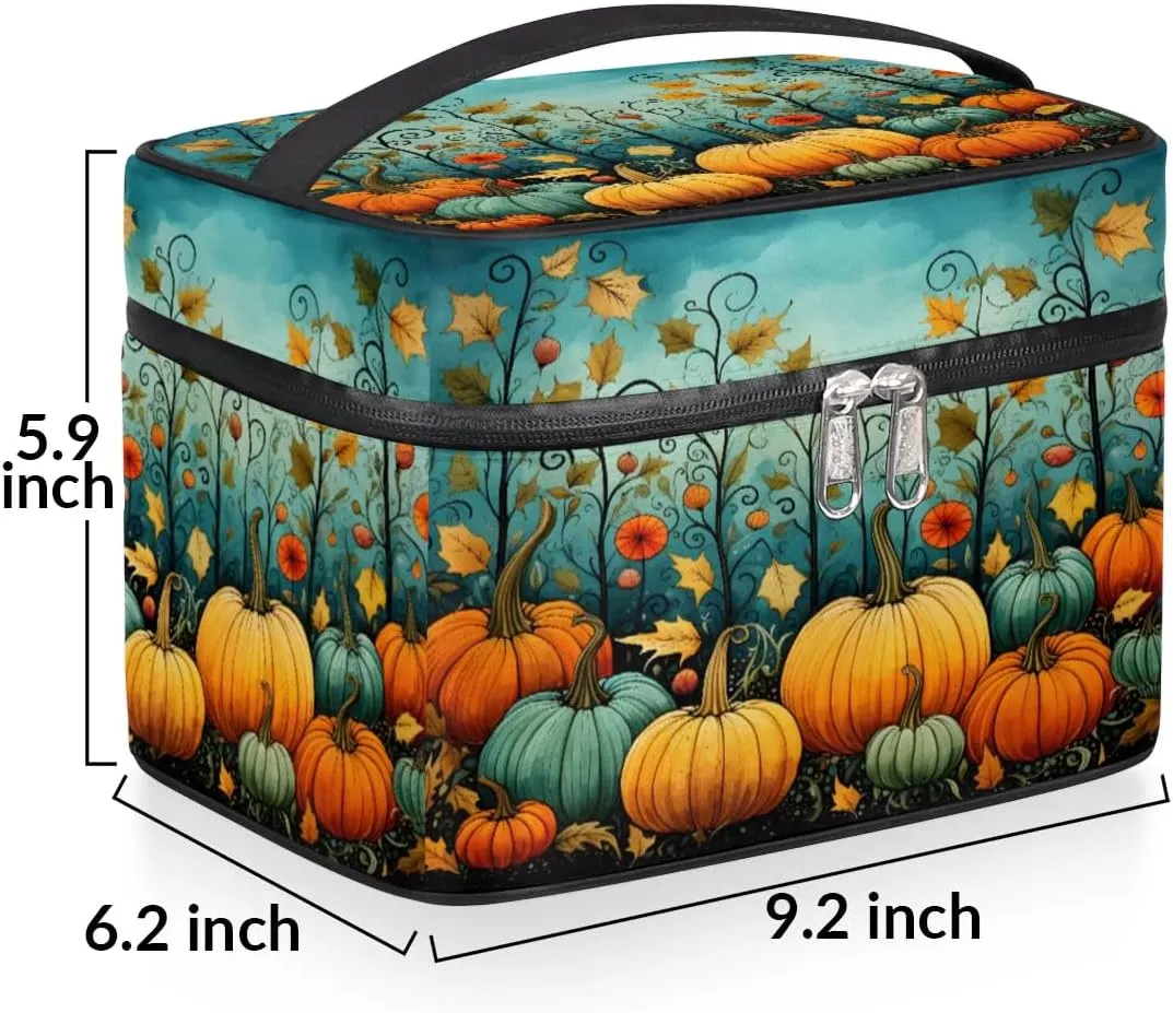 Makeup Bag Large Leaf Pumpkin Toiletry Bag for Women Travel Cosmetic Bag Portable Makeup Bag for Bottles Brushes Lipstick Skin Care