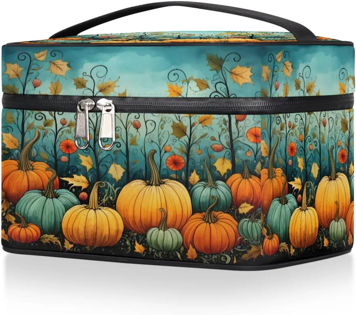 Makeup Bag Large Leaf Pumpkin Toiletry Bag for Women Travel Cosmetic Bag Portable Makeup Bag for Bottles Brushes Lipstick Skin Care