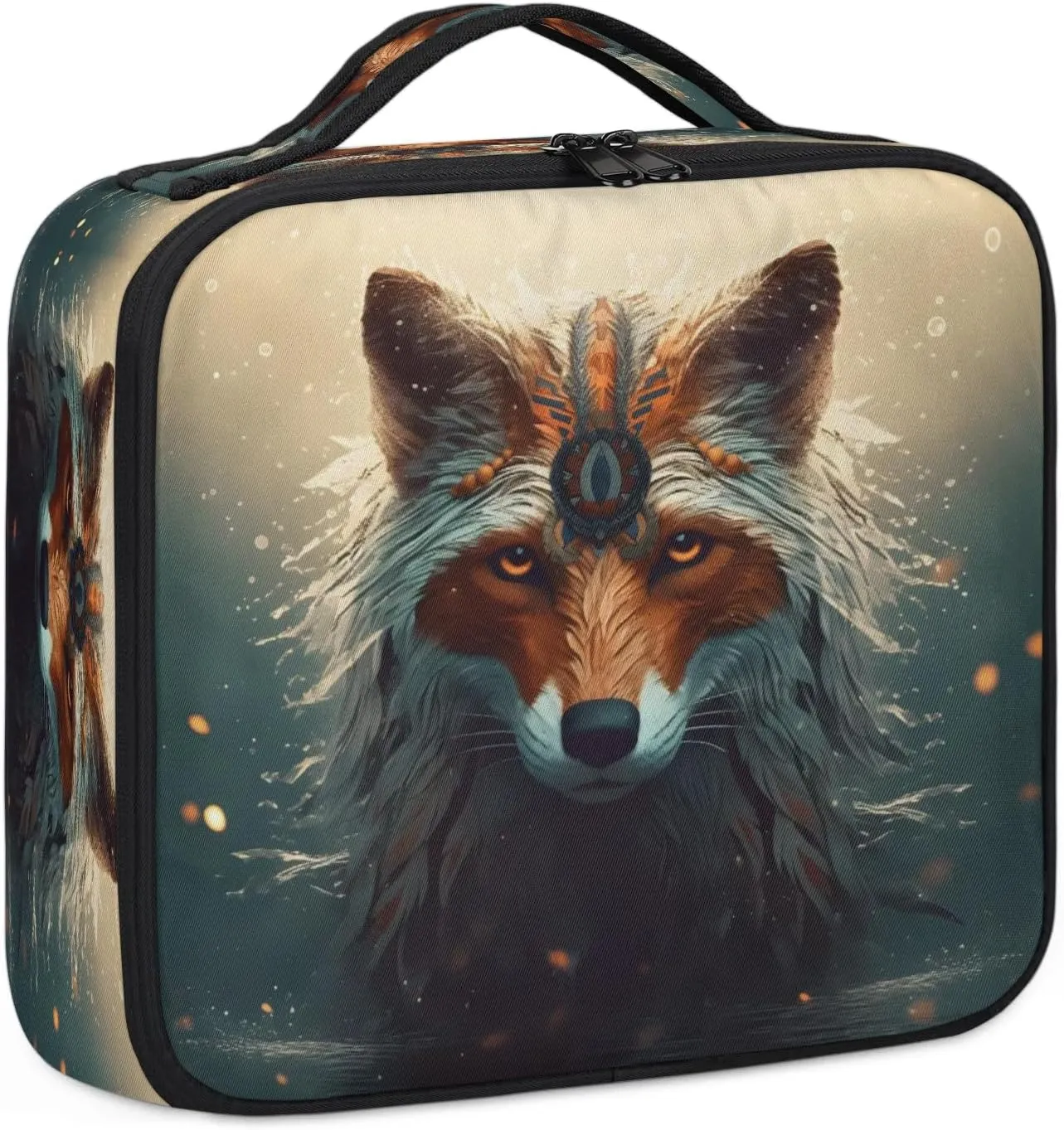 Makeup Bag Large Makeup Train Case Animal Wolf Travel Makeup Bag Makeup Organizer Bag Portable Cosmetic Bags for Women Waterproof Travel Toiletry Bag Makeup Case with Dividers