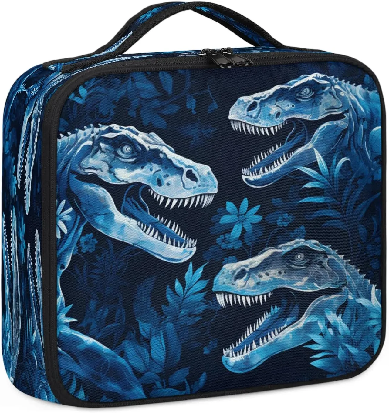 Makeup Bag Large Makeup Train Case Dinosaur Forest Travel Makeup Bag Makeup Organizer Bag Portable Cosmetic Bags for Women Waterproof Travel Toiletry Bag Makeup Case with Dividers