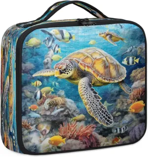Makeup Bag Large Makeup Train Case Turtle Tropical Fish Travel Makeup Bag Makeup Organizer Bag Portable Cosmetic Bags for Women Waterproof Travel Toiletry Bag Makeup Case with Dividers