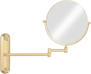 Makeup Mirror, 8 inch Double Sided Shaving Magnifying Mirror, Wall Mounted Bathroom Extendable Round Cosmetic Vanity Mirrors,Gold,5X (Color : Gold, Size : 10X)