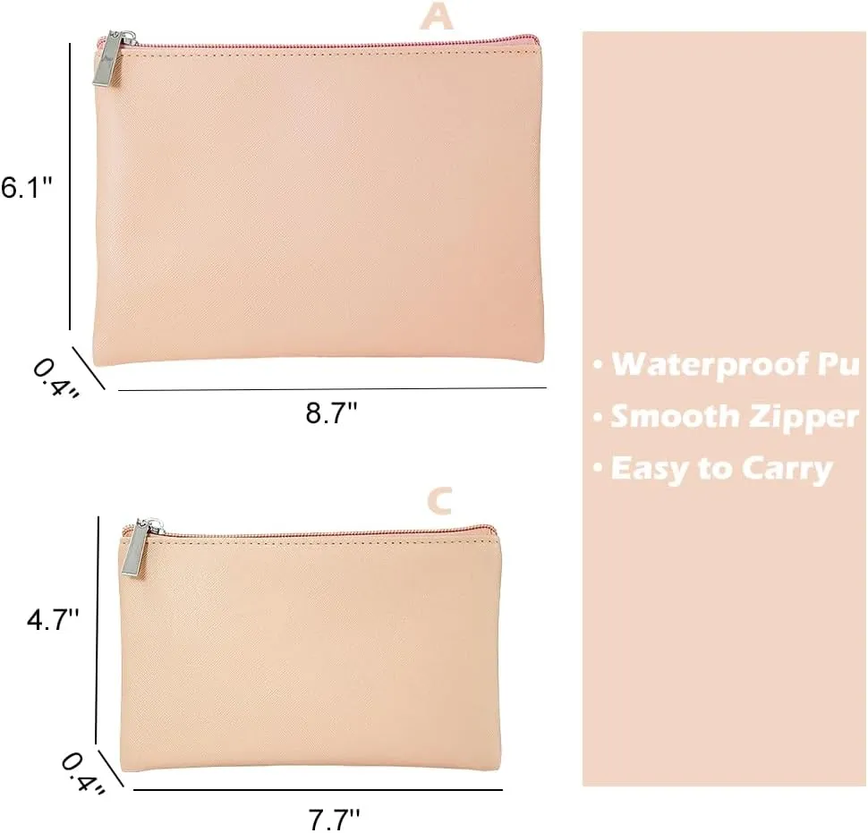 Makeup Pouch Set, Waterproof Cosmetic Bag for Purse, Multipurpose Pouch with Zipper Lightweight Toiletry Bag for Travel, Blush
