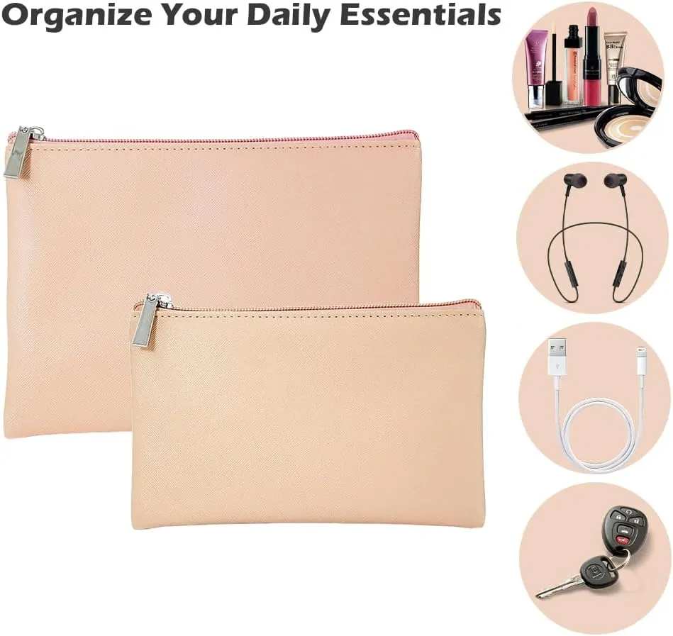 Makeup Pouch Set, Waterproof Cosmetic Bag for Purse, Multipurpose Pouch with Zipper Lightweight Toiletry Bag for Travel, Blush