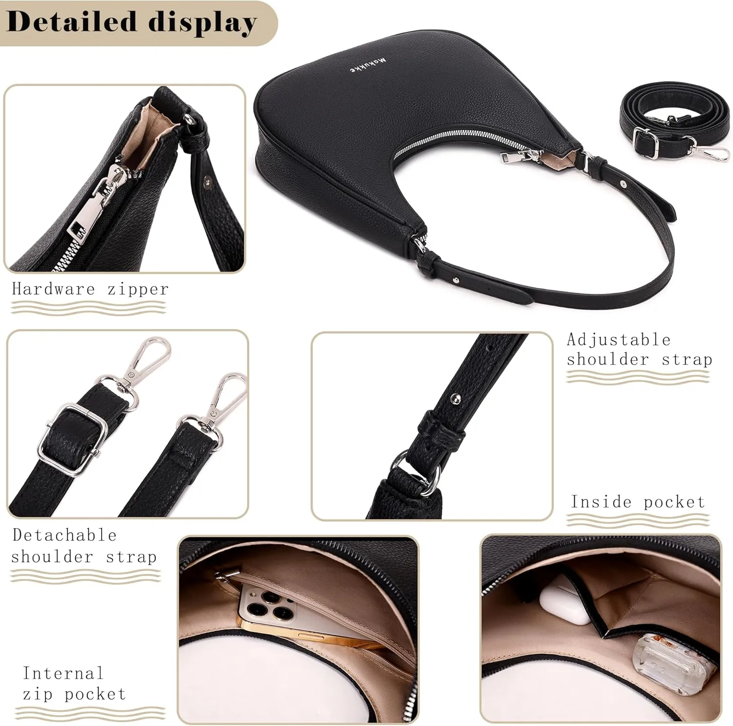 Makukke Small Shoulder Bag, Crossbody Bag - PU Leather, Y2K Vintage Party Handbag