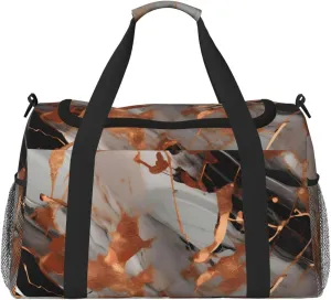 Marble Texture Copper Splatter Print Travel Hand Travel Bag Weekender Overnight Carry On Tote Foldable Crossbody Bag