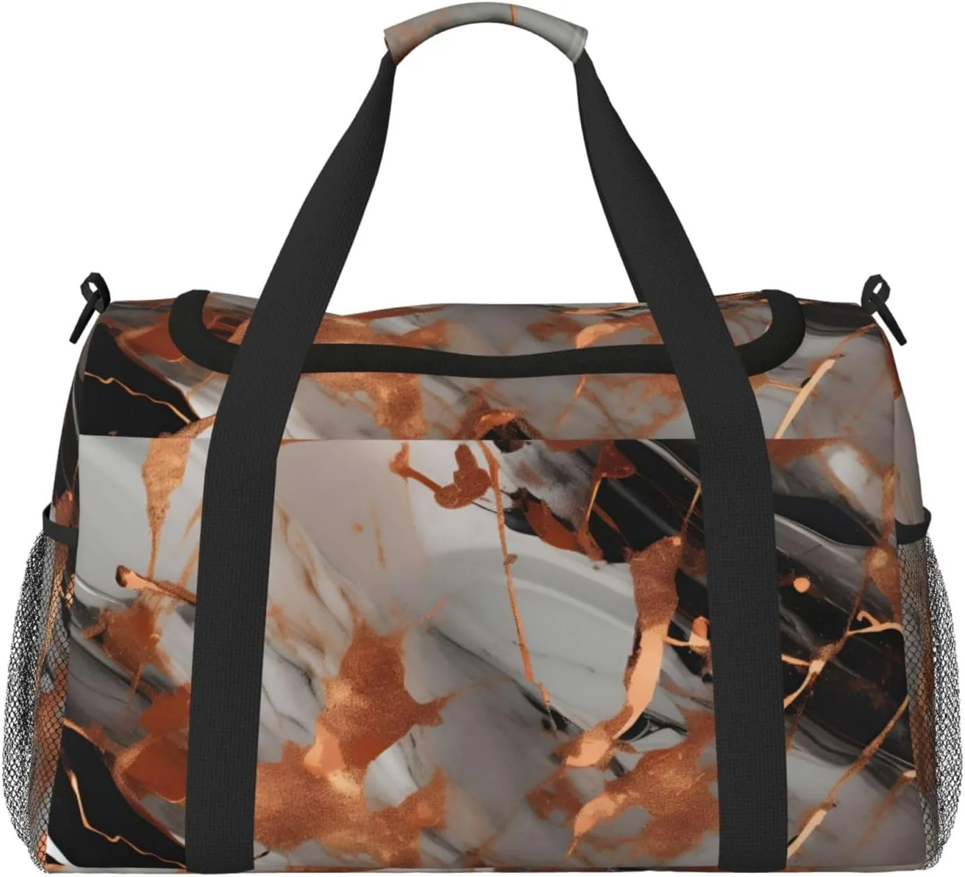 Marble Texture Copper Splatter Print Travel Hand Travel Bag Weekender Overnight Carry On Tote Foldable Crossbody Bag