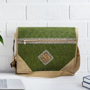 Maresse Bamboo Weave Laptop Bag for Men & Women – 16-Inch Professional Bag with Crossbody Strap – Eco-Friendly, Stylish for Office, Casual Use, and Everyday Work - Versatile and Sustainable, Green D,
