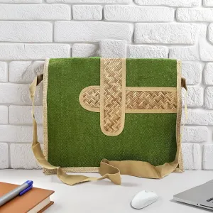 Maresse Bamboo Weave Laptop Bag for Men & Women – 16-Inch Professional Bag with Crossbody Strap – Eco-Friendly, Stylish for Office, Casual Use, and Everyday Work - Versatile and Sustainable, Green , L