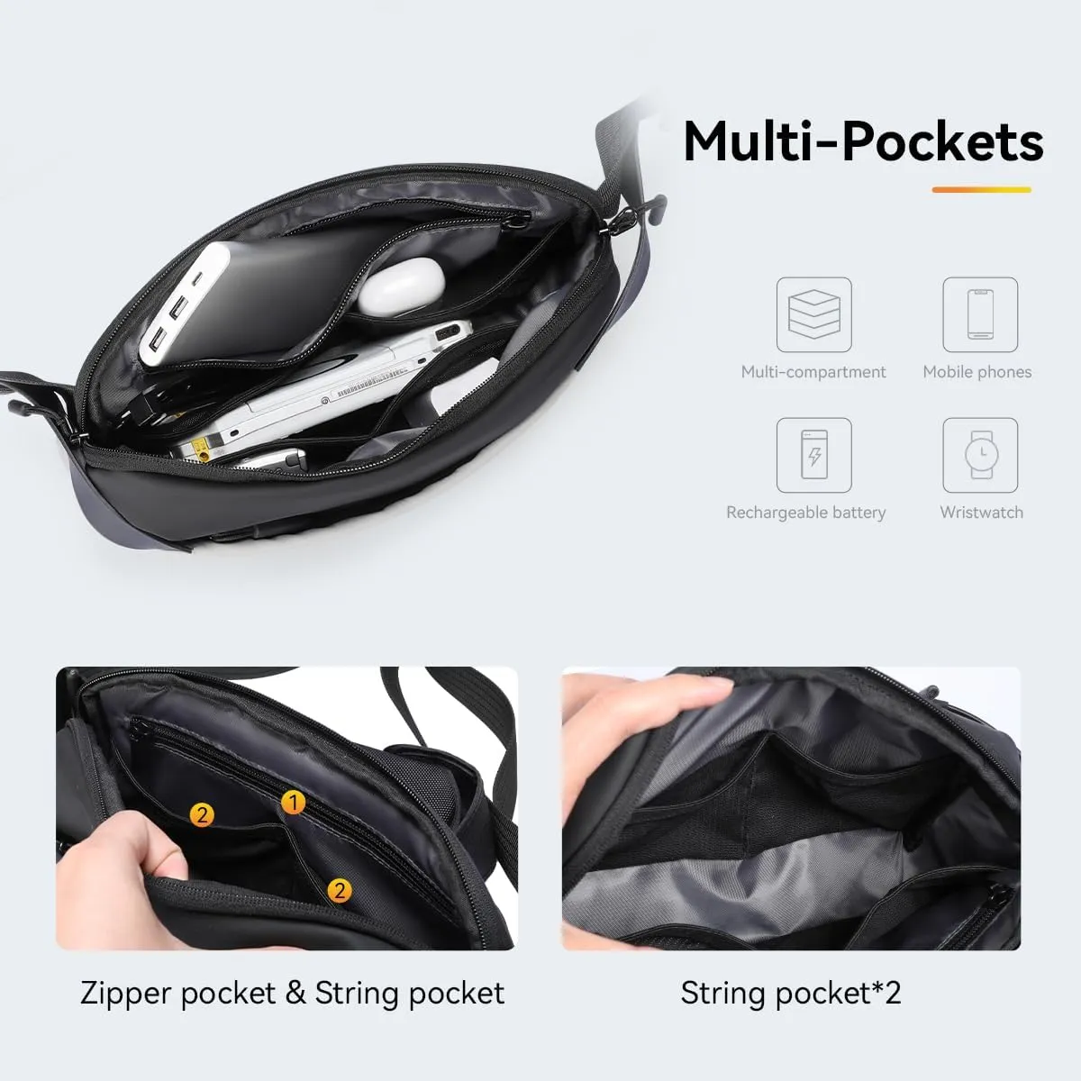 Mark Ryden 3.5L Minimalist Crossbody Sling Bag - Lightweight Water-Resistant EDC Backpack with YKK Zipper & Magnetic Snap for Men and Women