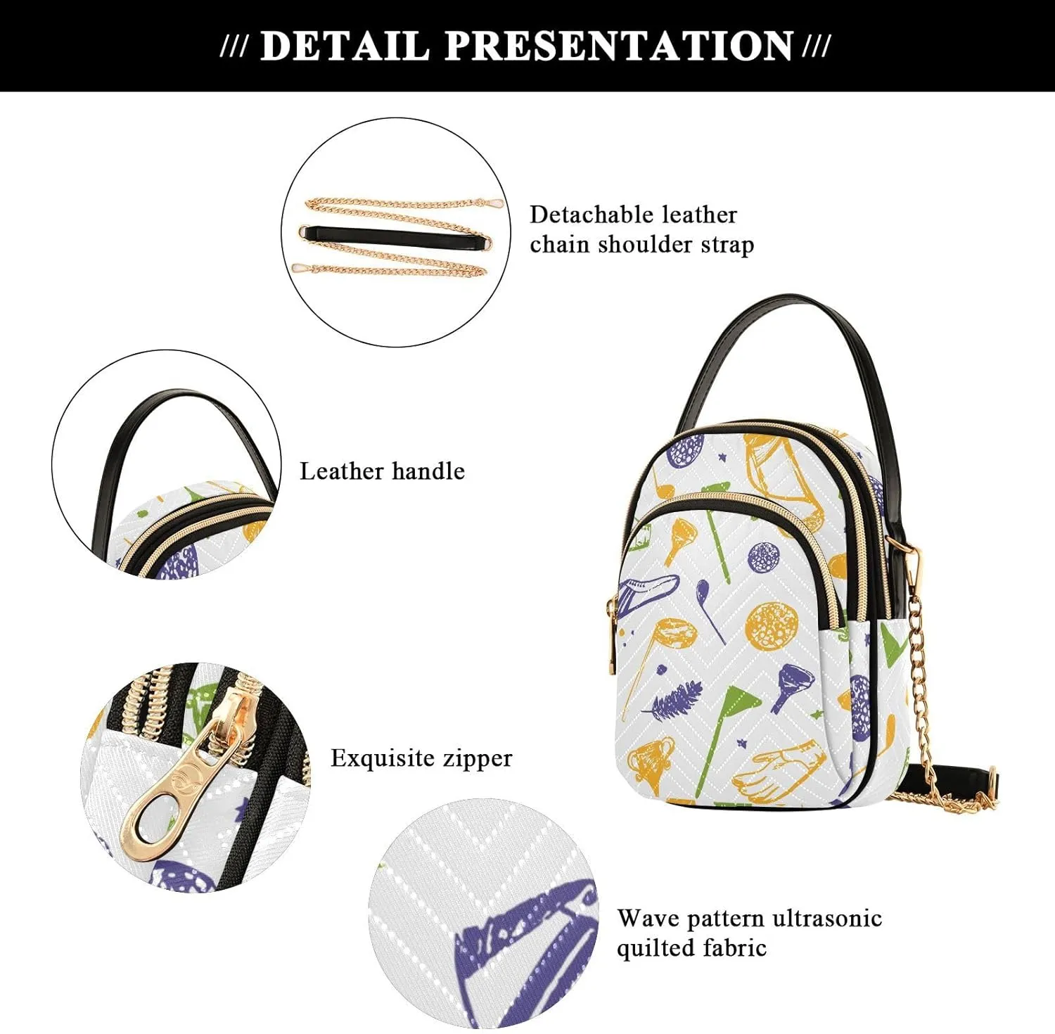 MCHIVER Golf Crossbody Bag for Women Cell Phone Purse Wallet with Removable Chain Shoulder Handbag
