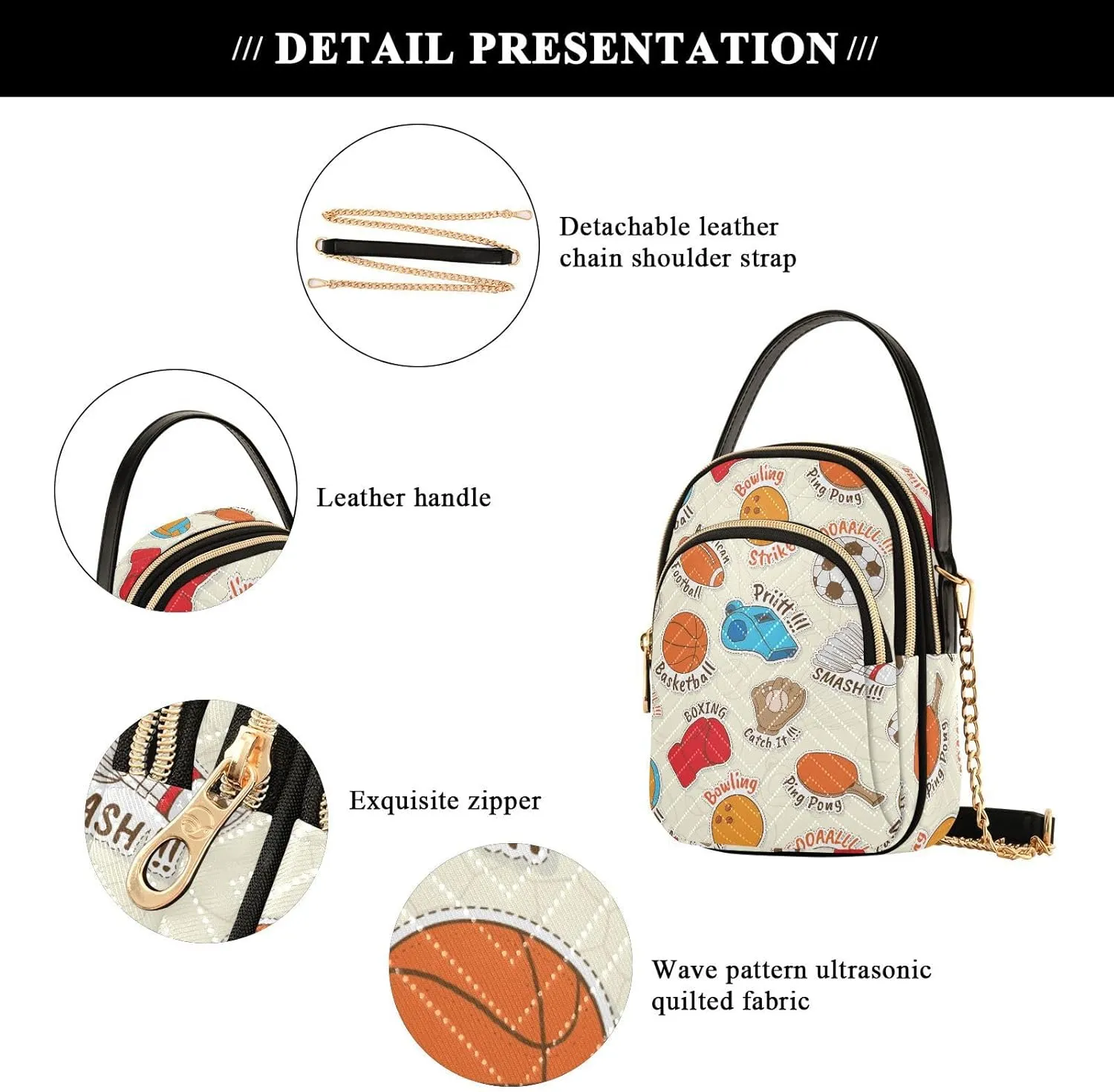 MCHIVER Golf Crossbody Bag for Women Cell Phone Purse Wallet with Removable Chain Shoulder Handbag