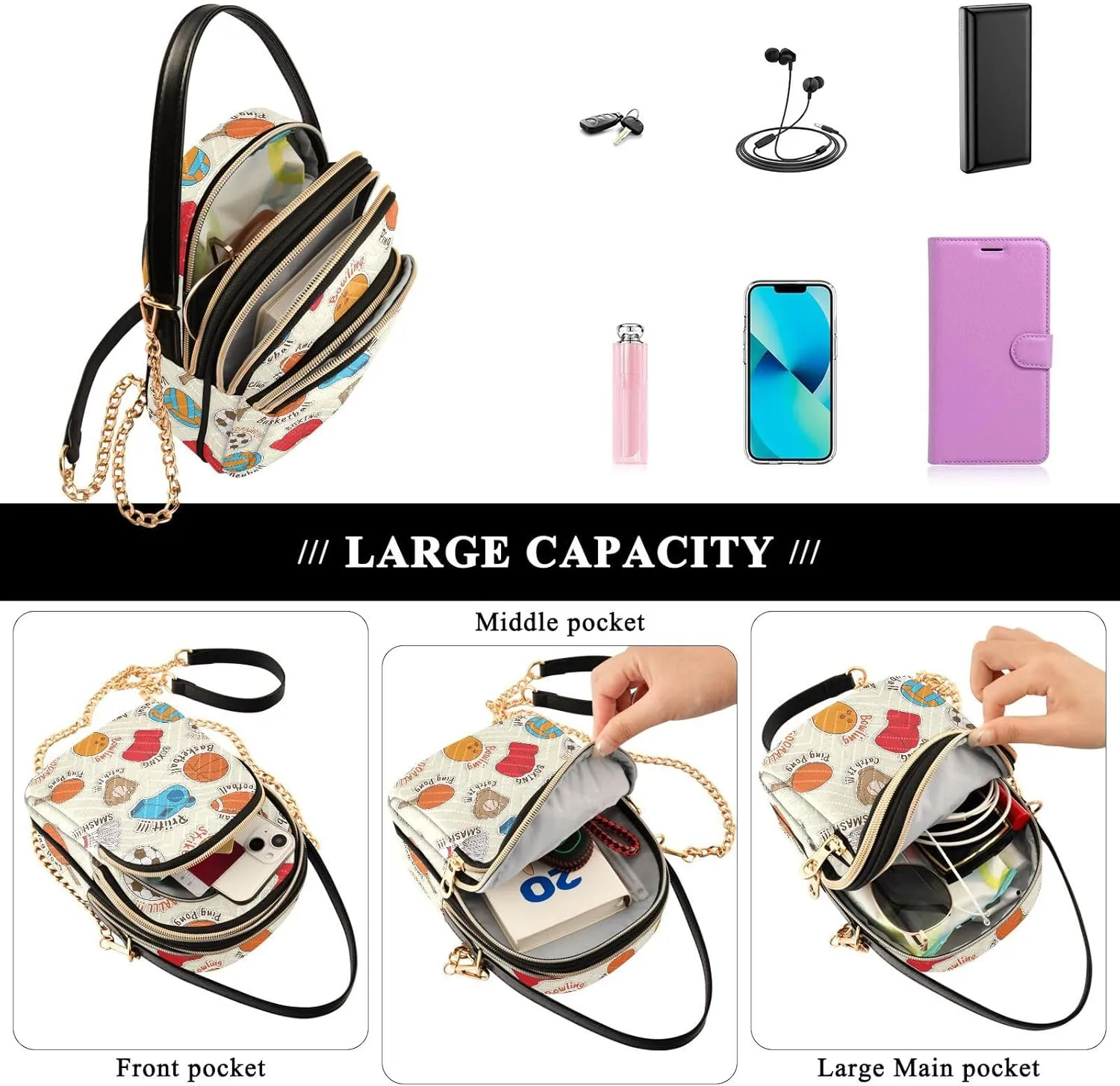 MCHIVER Golf Crossbody Bag for Women Cell Phone Purse Wallet with Removable Chain Shoulder Handbag
