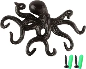 MDLUU Octopus Hook - Nautical Wall Key Holder, Antique Cast Iron Hook for Coat, Hand Towel, Bathrobe, Jacket