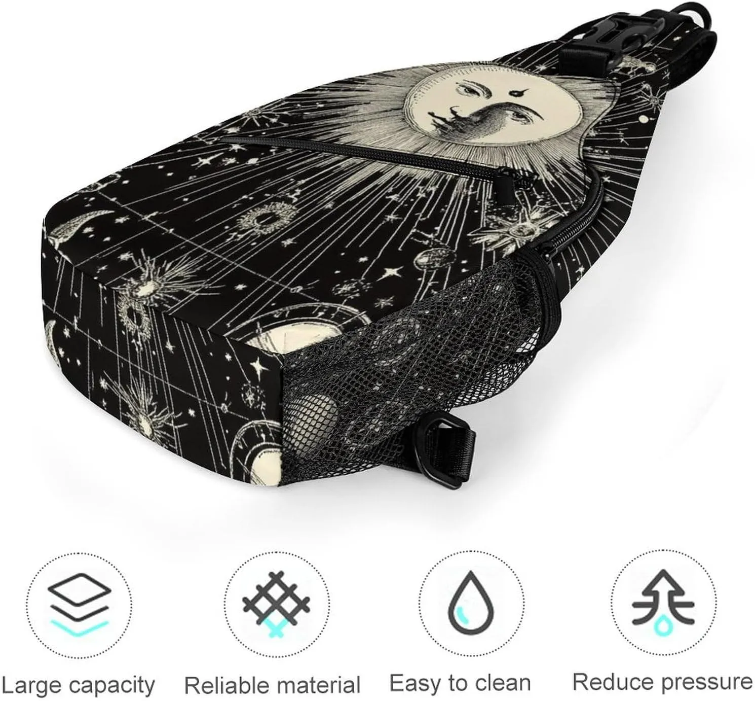 Men Women Sling Shoulder Backpack Foldable Unbalance Shoulder Chest Crossbody Bag - Vintage Sun And Moon Star Trail Art Anti-Theft Multipurpose Rucksack Bookbag Backpack