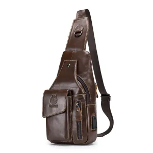 Men's Genuine Leather Retro First Layer Cowhide Men's Chest Bags